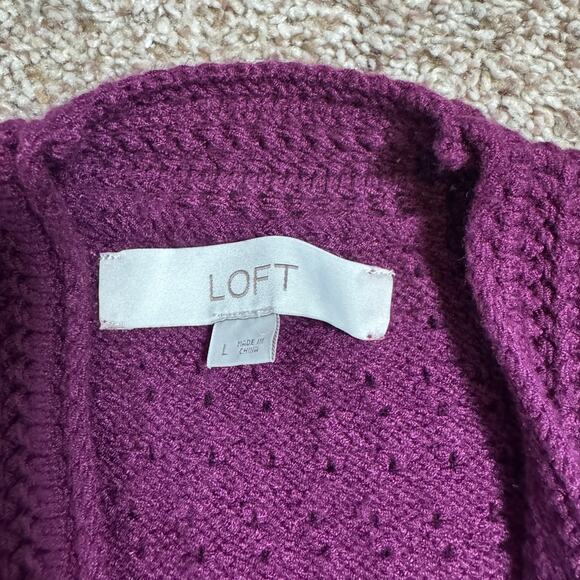 Loft Open Crochet Knit EUC Cardigan Sweater Purple Rayon Sz L Boho Cottagecore - Picture 5 of 8